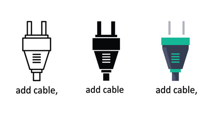 Three different colored electric plugs with add cable label