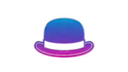 Vibrant Gradient Bowler Hat With White Outline On Transparent Background A Colorful Artistic Headwear Accessory With Blue Purple And Pink Hues A Stylish Fashion Item
