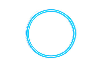 Glowing blue neon light ring frame, creating vibrant futuristic circle border on transparent background