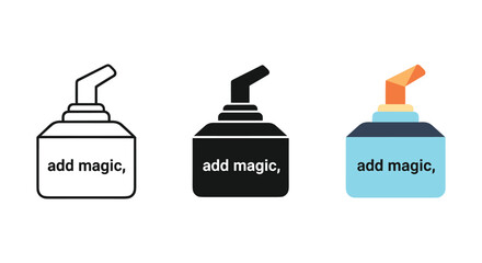 Three bottles with add magic label and different colors