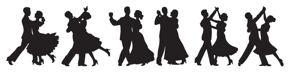  silhouettes of couples ballroom dancing elegant poses