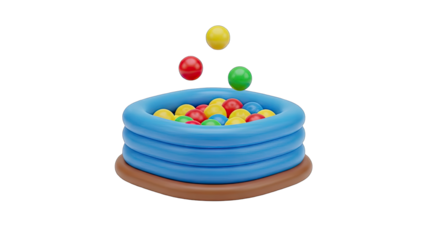 Vibrant Inflatable Ball Pit Filled With Colorful Plastic Balls And Falling Red Yellow And Green Spheres On A Transparent Background