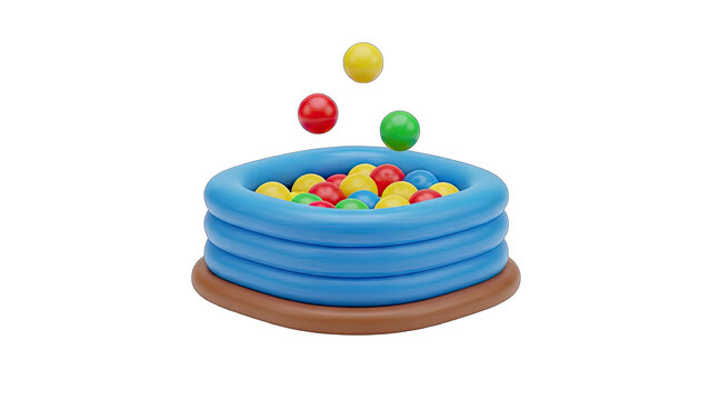 Vibrant Inflatable Ball Pit Filled With Colorful Plastic Balls And Falling Red Yellow And Green Spheres On A Transparent Background