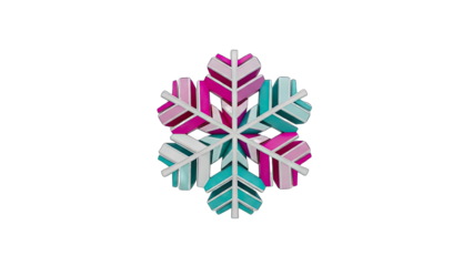 Vibrant Multicolor Snowflake Isolated On Transparent Background Detailed Geometric Design With Pink Teal And White Elements