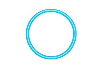 Glowing neon blue circle frame with electric light effect. Modern round border for technology designs on transparent