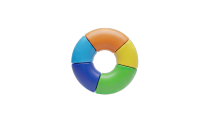 Vibrant Multi Colored Pie Chart Ring Shape With Five Segments Isolated On A Transparent Background With Soft Lighting Illustrating Data Analysis And Growth Concepts