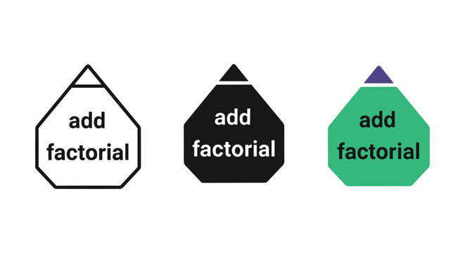 Add factorial icon set with different colors and outlines