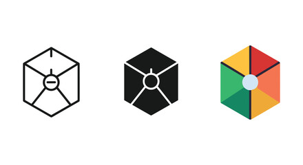 Different styles of cube icon set on white background