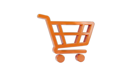 Vibrant Orange Shopping Cart Icon Isolated on Transparent Background for E-commerce and Online Shopping Concepts