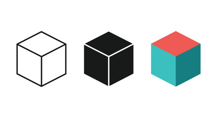 Three 3d cubes with different colors and shading