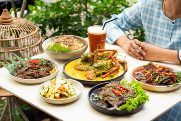 Traditional Southeast Asian Nasi Campur Lunch Spread