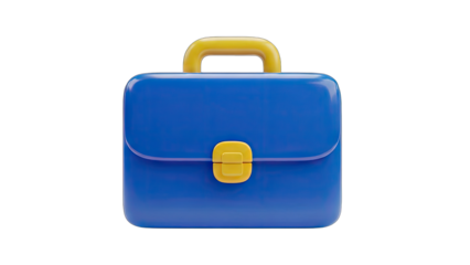 Vibrant Blue Briefcase with Yellow Accents Isolated on Transparent Background Professional Business Accessory for Documents and Travel