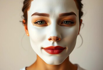 Smooth, blank white plaster mask, serene expression,  modern,  antique