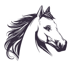 horse, horse head logo, hand drawn vector illustration realistic sketch