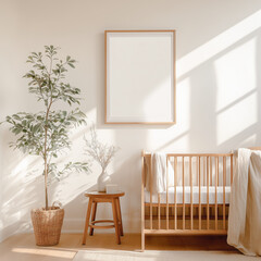 Minimal Scandinavian Nursery with Wooden Crib and Soft Natural Light