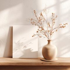 Neutral Home Decor Mockup with Vase and Empty Frame