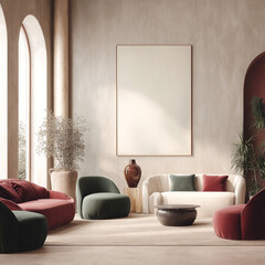 Modern Minimal Living Room with Blank Wall Art Mockup