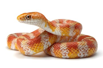 A Corn snake curls its body on a white background