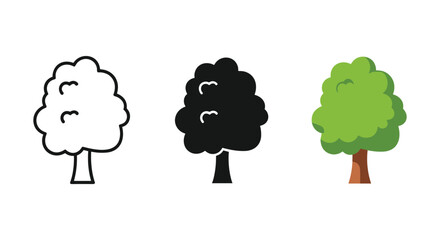 Three cartoon trees with different colors