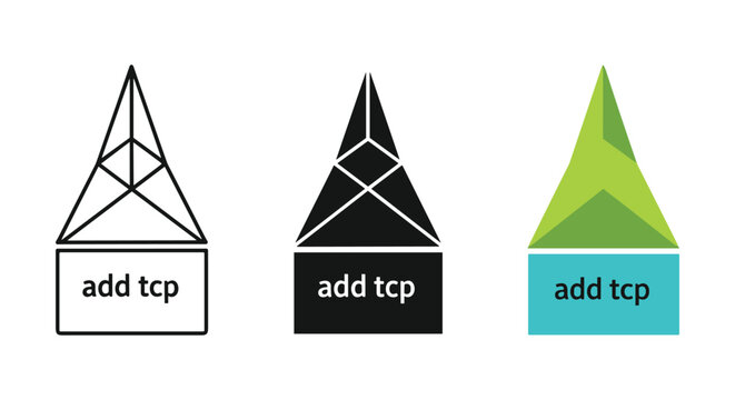 Three pyramid shapes with different colors and add tcp label