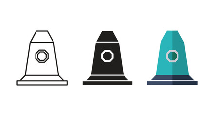 Three different colored traffic cones