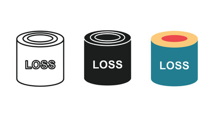 Three cylindrical objects with the word loss written on them