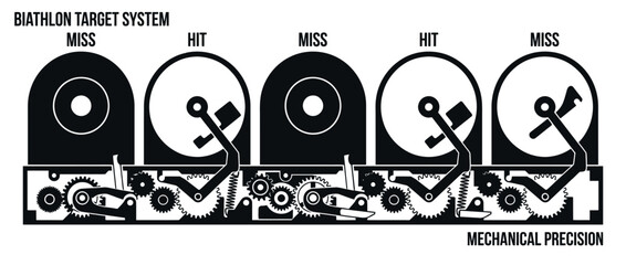 Obraz premium Biathlon target system mechanism showing hit and miss results vector illustration