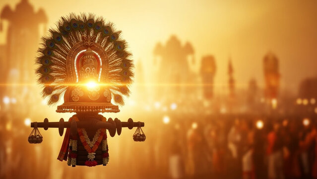Thaipusam Background with Kavadi Silhouette and Divine Glow
