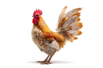 Fototapeta premium A proud rooster stands tall on white background