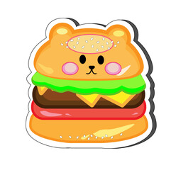 Cute Bear Burger, Kawaii Bear Hamburger Sticker
