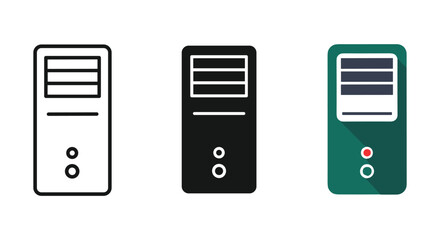 Computer tower icons in different colors and styles
