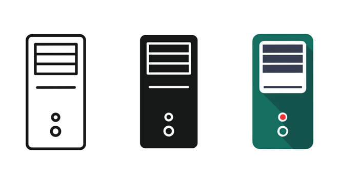 Computer tower icons in different colors and styles