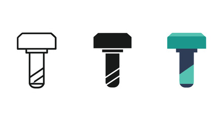 Set of three different colored bolts on white background