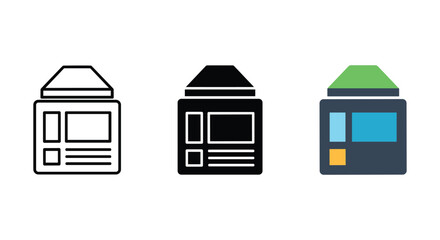 Shop front icon set in different style
