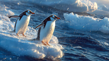 Penguins on Icy Drift in Antarctic Waters