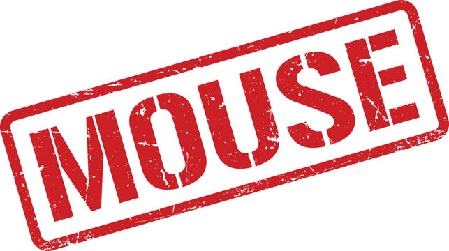 Grunge Red Mouse Stamp Illustration of Word with Distressed Texture on White Background