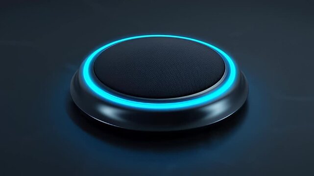 3D Render of a Glowing Blue Circular Icon on a Dark Surface, a Futuristic High-Tech Control Element for Industry