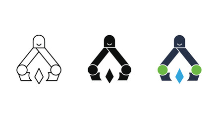 Logo design variations featuring three interconnected elements