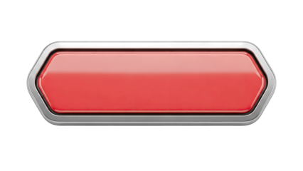 Red Button with Silver Frame on White Background