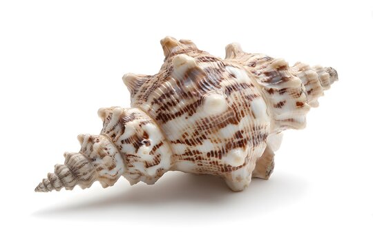 Muricidae shell rests on a plain surface.