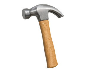 Claw hammer featuring a metal head and a traditional wooden handle, representing building, fixing, and handyman work, isolated