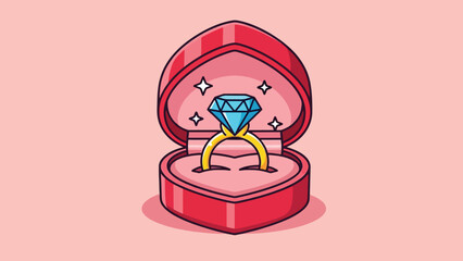 Sparkling diamond engagement ring in a red heartshaped velvet box.