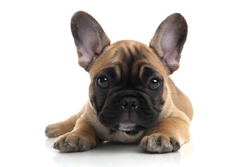 Obraz premium Cute French Bulldog puppy rests looking forward with large ears