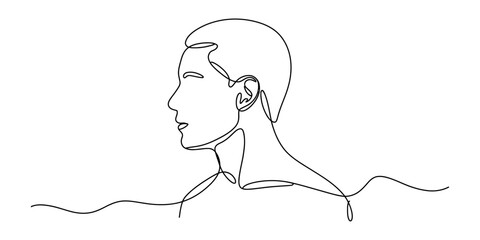 Continuous line art drawing of a man's profile view isolated on a white background Vector, illustration