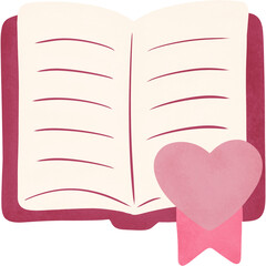 Illustration of Open Book with Heart Bookmark