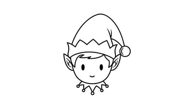 Simple and cute elf face illustration wearing a Christmas hat, ideal for stickers, children&rsquo;s designs, festive icons, and holiday graphics.