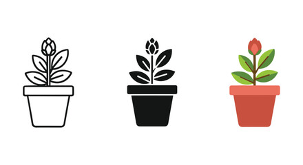 Obraz premium Three potted plants with different styles and colors