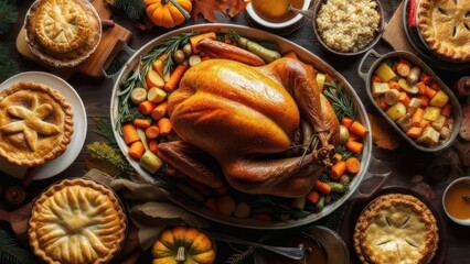 Thanksgiving Feast - A bountiful spread of turkey, pies, and autumnal delights.