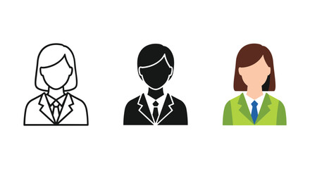Three business professionals illustrated in different styles