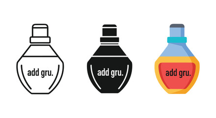 Three ink bottles with add gru label